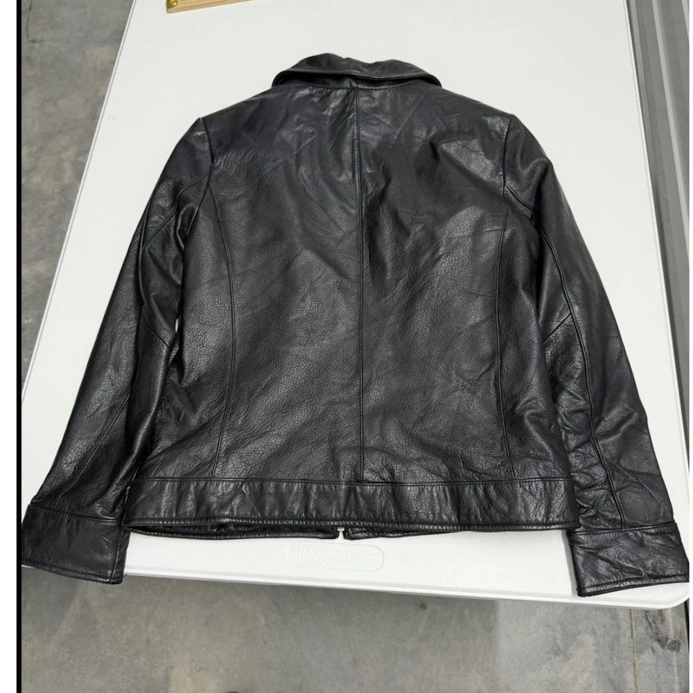 Leather Limited Black Genuine Leather Jacket Leopard Print Lining Womens Medium - Picture 6 of 6